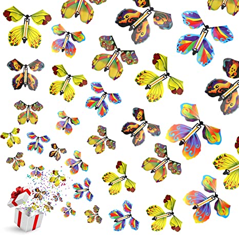 AhlsenL 20 PCS Flying Butterfly Toy, Magic Wind Up Flying Butterfly Surprise Box Wind Up Butterfly Surprise Toy for Wedding Birthday Party Book and Greeting Cards(5 Styles)