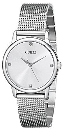 GUESS Women's U0532L1 Silver-Tone Mesh Watch with Self-Adjustable Bracelet