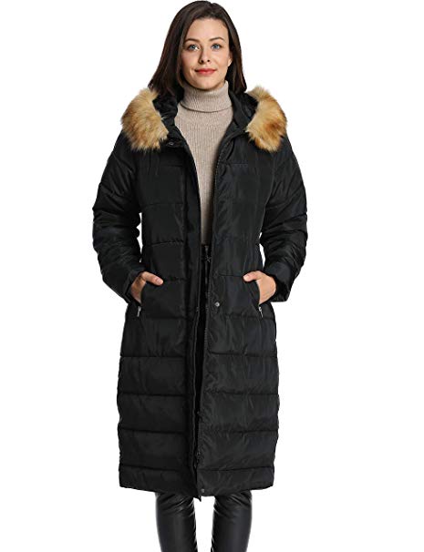 iLoveSIA Womens Puffer Long Coat Maxi Parka with Fur Trimmed Hood