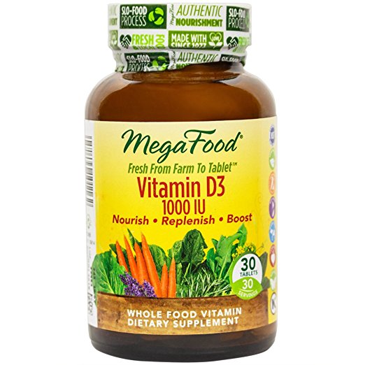 MegaFood - Vitamin D3 1000 IU, Support for Immune Health, Bone Strength, and Hormone Production, 30 Tablets (FFP)