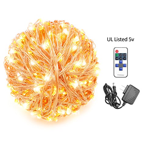 Led String Lights with RF Remote, PopBabies Dorm Lights 33ft 100 Led Lights for Bedroom Patio Indoor Outdoor, Waterproof Decorative Christmas Lights for Holiday Birthday Party Wedding UL Listed