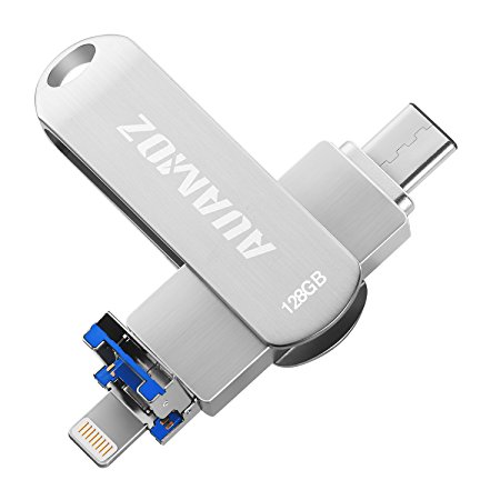 IOS Flash Drive 128GB USB 3.0 Memory Stick with USB 3.1 Type C,AUAMOZ Flash Drive Type C Ready for iPhone Android PC and New MacBook(Silver)