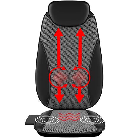 Gideon Shiatsu Back Massager Deep Kneading Massage Seat Cushion with Percussion and Vibration Motors with Heat for Full, Mid and Lower Back and You’re Bottom - Precise Pinpoint Customization Control