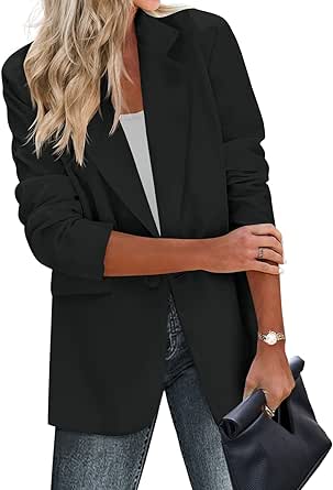 Zeagoo Womens Casual Blazers Pockets Long Sleeve Open Front Work Office Jackets Lapel Button Long Blazer Suit for Bussiness