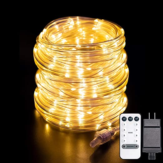Cosumina Led Rope Lights, 99ft/30M 300 LED 8 Modes with Remote Control Rope String Light, Waterproof, Decoration Lighting for Indoor Outdoor Christmas Garden Party Wedding Holiday Warm White