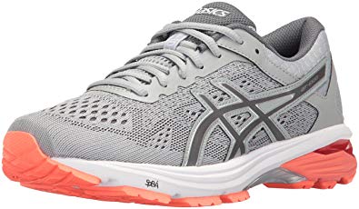 ASICS Womens GT-1000 6 Running Shoe Mid Grey/Carbon/Flash Coral 6.5 Medium US