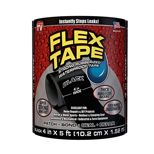 Rubberized Waterproof Tape, Black, 4" x 5', Flexible Waterproof Patch & Seal Tape for Repairing Holes, Cracks, Pipes, Gaps, Roof, Boat Leaks