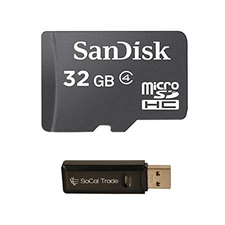 32GB SanDisk MicroSD HC MicroSDHC Memory Card 32G (32 Gigabyte) for HTC Desire 200 300 500 600 601 One Mini 8XT Butterfly S L Q P First with SoCal Trade, Inc. MicroSD & SD USB Card Reader