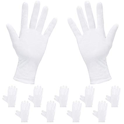 Rovtop 10 Pairs Cotton White Gloves, 9.8 inches,Used to Inspect Jewelry, Dry Hand moisturizer & Daily Work and More