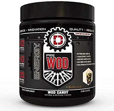 PREWOD Pre Workout - Creatine Free Nitric Oxide (NO) Boosting Preworkout Supplement | Caffeine, Citrulline Malate, Beta Alanine | Focus & Energy Drink Powder (WOD Candy, 50 Servings)