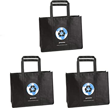 Reusable Grocery Tote Shopping Heavy Duty Bags with Reinforced Handles in Black by Procizion (Set of 3)