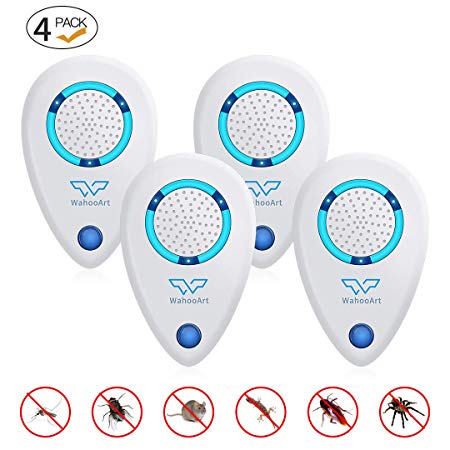 WahooArt Ultrasonic Pest Repeller 4 Packs, 2020 Upgraded Electronic Pest Repellent Indoor Plug in Pest Control for Bugs, Mice, Mosquito, Spider and Cockroach, Pest Repellent for Human and Pets Safe