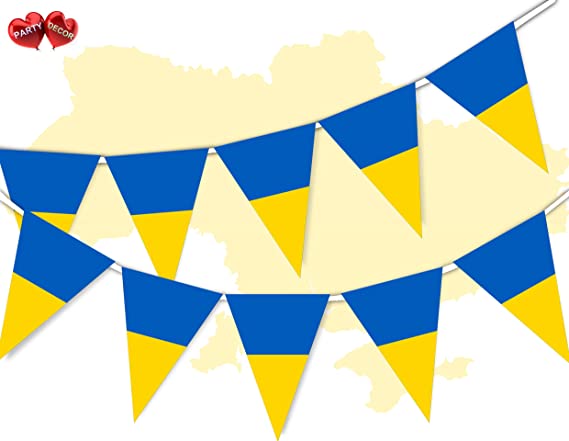 Party Decor Ukraine Full Flag Patriotic Themed Bunting Banner 15 Triangle flags for guaranteed simply stylish party National Royal decoration