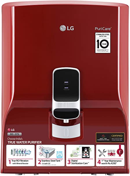 LG Water Purifier WW130NP with True RO Filtration & Dual Protection Stainless Steel Tank (Red, Wall Mount)