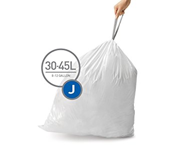 simplehuman Code J Custom Fit Liners, Tall Kitchen Drawstring Trash Bags, 30-45 Liter/8-12 Gallon, 12 Refill Packs (240 Count)