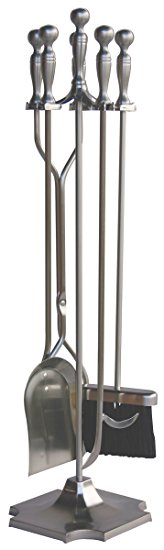 Uniflame, F-7547, 5pc Satin Pewter Fireset with Pedestal Place