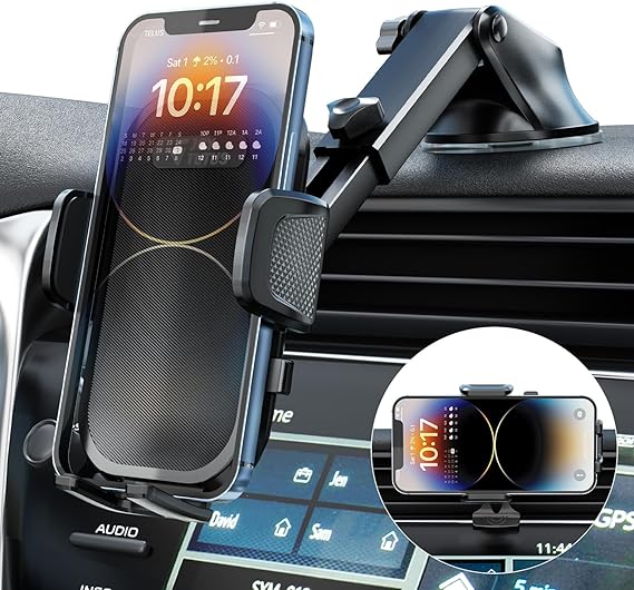 JOYTUTUS Universal Phone Holder Car, [Military-Grade Suction & Stable Clip] Phone Mount for Car Dashboard Windshield Air Vent, Hands-Free Cell Phone Holder Car Fit iPhone Samsung All Smartphones