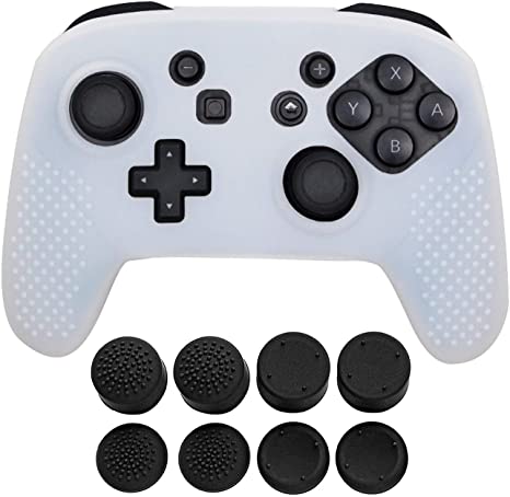 Jadebones Silicone Skin Protective Case with 8pcs Stick Grips for Switch Pro Controller (White)