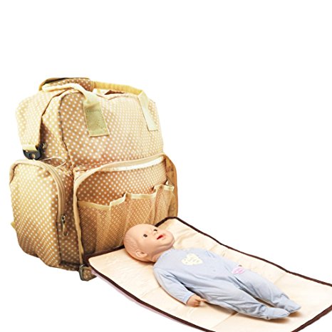 Polka Dot Diaper Bag Backpack-LD13 Baby Fashionable designer diaper bags- for Mom-Changing Pad (Beige)