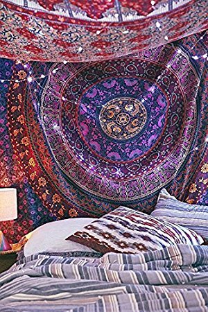Handmade Mandala Hippie Tapestry Bedspread Comforter Cotton 84 X 90 Inches (Large Queen Size ) Multi-Color
