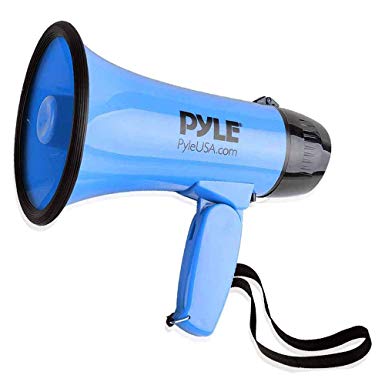 Portable Megaphone Speaker Siren Bullhorn - Compact and Battery Operated with 30 Watt Power, Microphone, 2 Modes, PA Sound and Foldable Handle for Cheerleading and Police Use - Pyle PMP31BL (Blue)