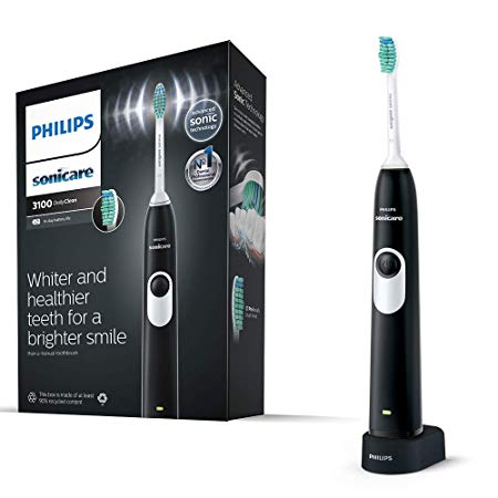 Philips Sonicare DailyClean 3100 Electric Toothbrush, Black ProResults Brush Head (UK 2-Pin Bathroom Plug) HX6221/67