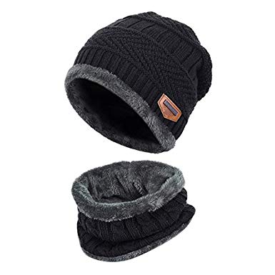 Acexy Warm Knitted Hat and Circle Scarf Set OutdoorsScarf Beanie Skull Cap for Winter