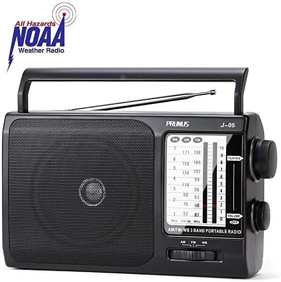 PRUNUS J-05 Transistor Radio Battery Operated AM FM Radio with Excellent Reception, Portable Weather NOAA Radio Powered by 3X D Cell Batteries or AC Power for Household and Outdoor