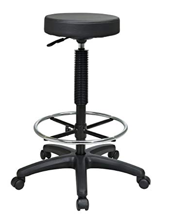 Office Star Thick Padded Vinyl Seat Backless Drafting Stool with Adjustable Footring, Black, 23-33-Inch Heigh Adjustable