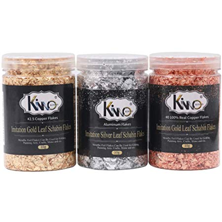 KINNO Gilding Flakes - Color 2.5 Imitation Gold, Silver, Color 0 Real Copper, 3 Bottles Metallic Foil Flakes for Painting Arts and Crafts,Nail Art