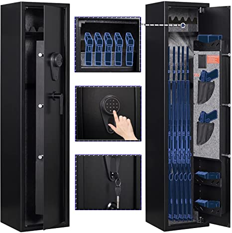 KAER 3-5Gun Safes for Home Rifle and Pistols,Electronic Gun Safes for Rifles and Shotguns with Removable Pistol Rack and Storage Shelf,Pistol Pocket (Keypad Lock 55.12'' x 12.6" x 9.84'')