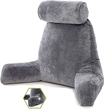 ZIRAKI Reading Pillow Extra Large - Sitting Relax Backrest for Bed or Chair with Support Arms, Shredded Memory Foam Back Rest for Gaming Reading, Relaxing, Watching TV