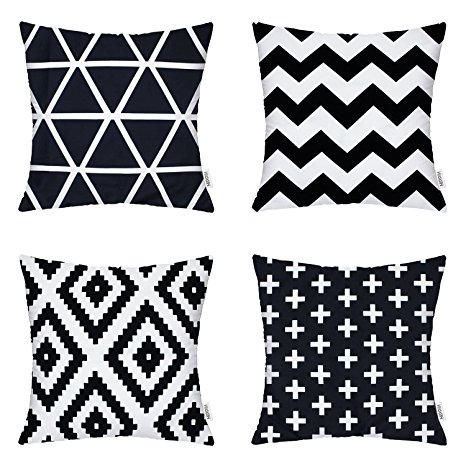 4 Packs Hippih Comfortable New Living Decorative Throw Pillow Case 18×18 Inch Pillowcases for Home Sofa ,1x Plus   1x Geometry   1x triangle   1x Zig Zag Chevron