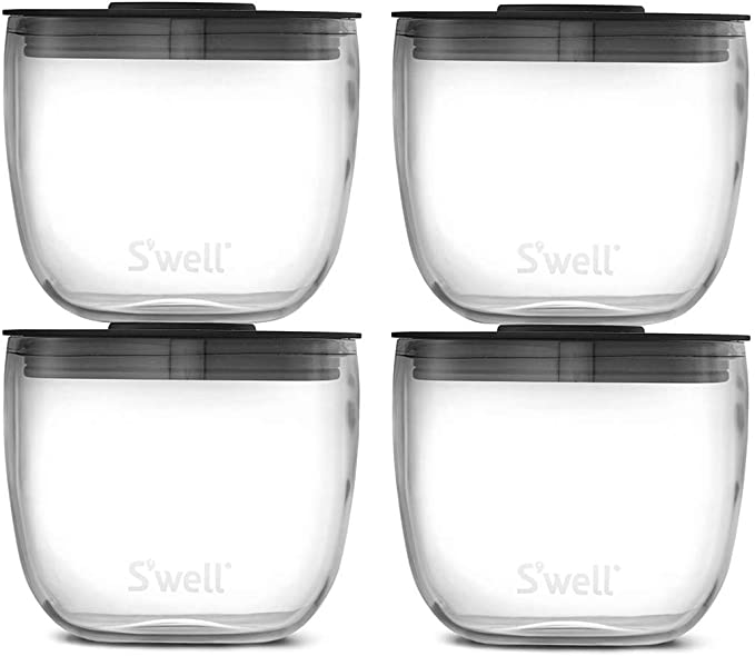 S'well Prep Food Glass Bowls - Set of 4, 8oz Bowls - Make Meal Prep Easy and Convenient - Leak-Resistant Pop-Top Lids - Microwavable and Dishwasher-Safe, Clear (14208-B20-69800)