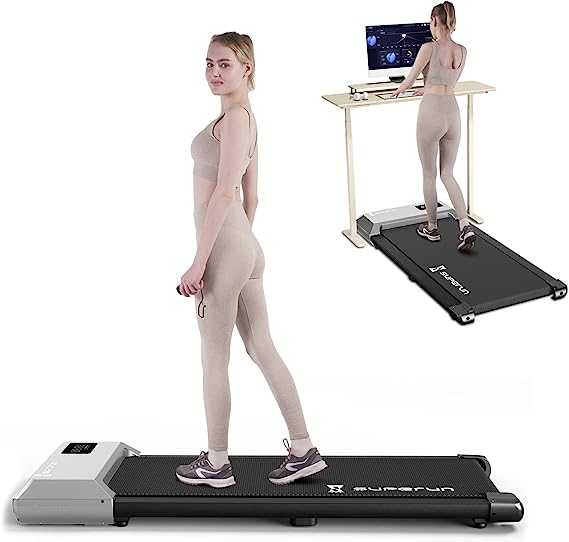 SupeRun 2 in 1 Under Desk Treadmill, Low Noise Compact Walking Pad with Remote Control, 2.5 HP Portable Treadmill Desk Workstation with 300lbs Capacity, LED Display, Sliver