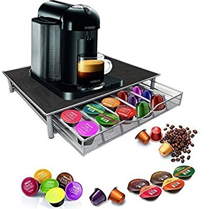 Garden Mile® Dolce Gusto Coffee Pod Holder,Stacking 36 Capsule Coffee Pod Storage Drawer ,Stainless Steel Frame With Anti Vibration Non Slip Surface,dolce gusto coffee pod stand in Black