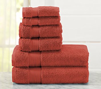 6-Piece Luxury Hotel / Spa 100% Turkish Cotton Towel Set, 600 GSM. Includes Bath Towels, Hand Towels and Washcloths. Melanie Collection By Great Bay Home Brand. (Garnet Red)