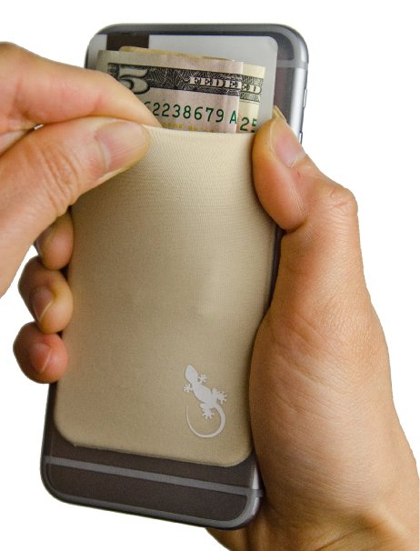 The Gecko Adhesive Card Wallet for Cell Phones, Ultra Slim & Custom Designed in Beige