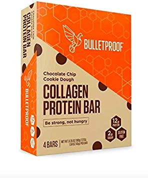 Bulletproof Bars Collagen Protein, Chocolate Chip Cookie Dough, Perfect Snack for Keto Diet, Paleo, Gluten-Free, Sugar Free, for The Whole Family (4 Pack)