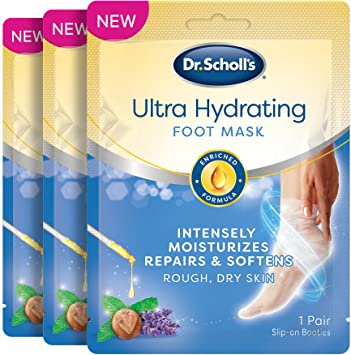 Dr. Scholl's Ultra Hydrating Foot Peel Mask 3pk, Intensely Moisturizes Repairs and Softens Rough Dry skin with Urea, 3 Count