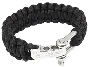 The Friendly Swede Paracord Survival Bracelet with Stainless Steel D Shackle - Adjustable Size Fits 7"-8" (18-20 cm) Wrists