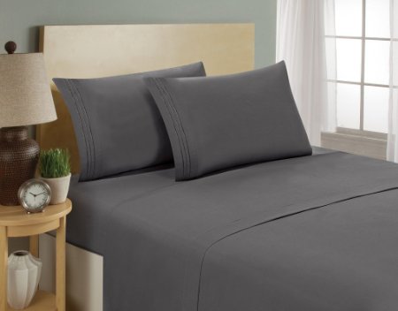 Luxurious Sheets Set 1800 3-Line Collection Brushed Microfiber Deep Pocket - High Quality Super Soft and Comfortable Hotel Collection Sheets by Bellerose(Queen,Grey)