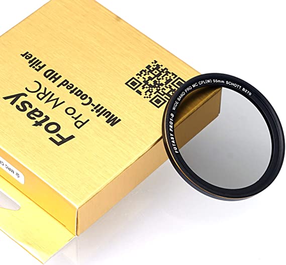 Fotasy 55mm Ultra Slim Circular Polarizing PL Lens Filter, Nano Coatings MRC Multi Resistant Coating Oil Water Scratch Resistant, 18 Layers Multi-Coated 55 mm CPL Filter, Schott B270 Glass