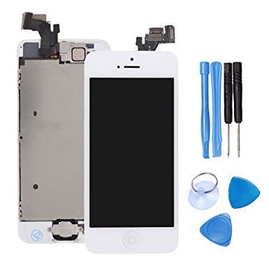 Ibaye LCD Display Touch Screen Digitizer Glass Lens Assembly Camera and Home Button Repair Replacement with Tools for iPhone 5 White