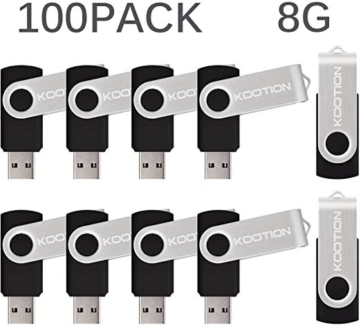 KOOTION 100 Pack 8GB USB Flash Drive Swivel Design Pen Drive Memory Stick Black