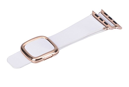 JSGJMY Apple Watch Band 38mm Cuff Leather Loop Original Modern Buckle With Magnetic Clasp Replacement Strap for iwatch Series1 Series2 (38mm White Rose Gold Buckle)