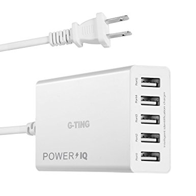 USB Wall Charger Desktop Charging Station 5-Port, G-TING PowerIQ Technology Charging Ports for iPhone, iPad,Nexus,LG,Edge and More