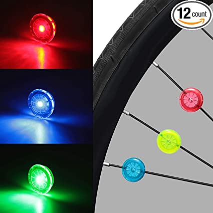 Mudder 12 Pieces Bike Wheel Lights Cycling LED Waterproof Bike Spoke Lights Colorful Bicycle Wheel Lights 3 Colors Bike Tire Spoke Light with Batteries Included for Safety Cycling Decoration