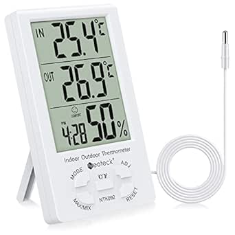 Neoteck Digitales Thermo Hygrometer Thermometer Feuchtigkeitsmesser Wetter thermometer Innen und Außen MAX MIN Messung der Temperatur und Luftfeuchtigkeit mit LCD Display und Sensorkabel