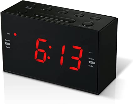 RCA Alarm Clock Radio with NOAA Weather Alerts – Digital Clock with Alarm and Snooze, AM/FM/Weather Band Radio, Dimmable Display, AC Powered (RCDW10) , Black